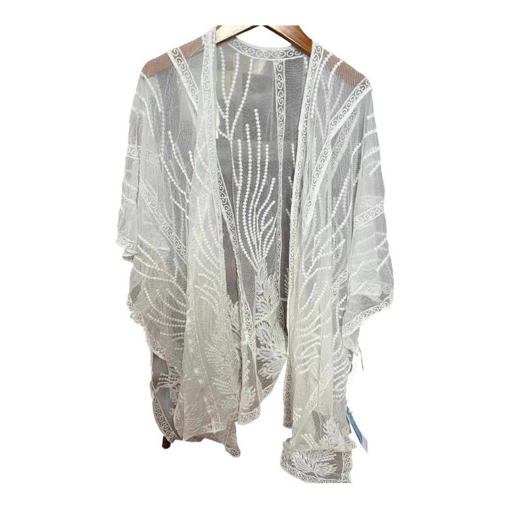 Cupshe Sheer Embroidery Kimono Cover Up White Size Small - Picture 1 of 8